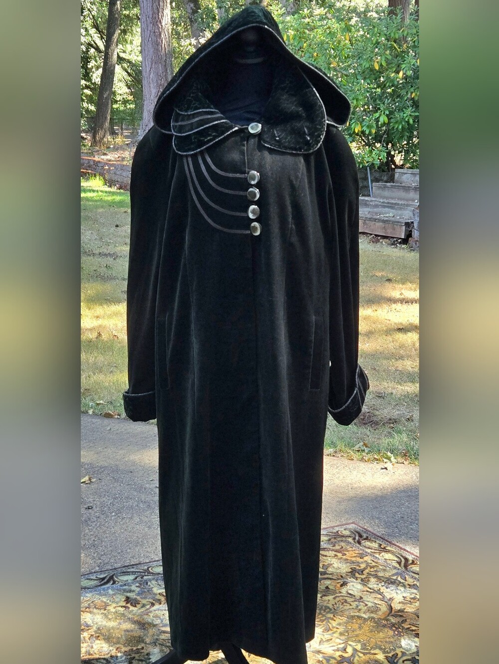 Unbranded Dark Green Corduroy Hooded Coat Steampunk Victorian XXXL Runs Small
